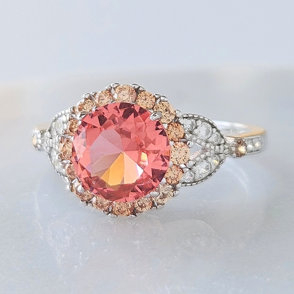 Pink & Peach Gemstone Flower Ring, 925 Sterling Silver Charmed Aroma 2019 - Picture 3 of 4
